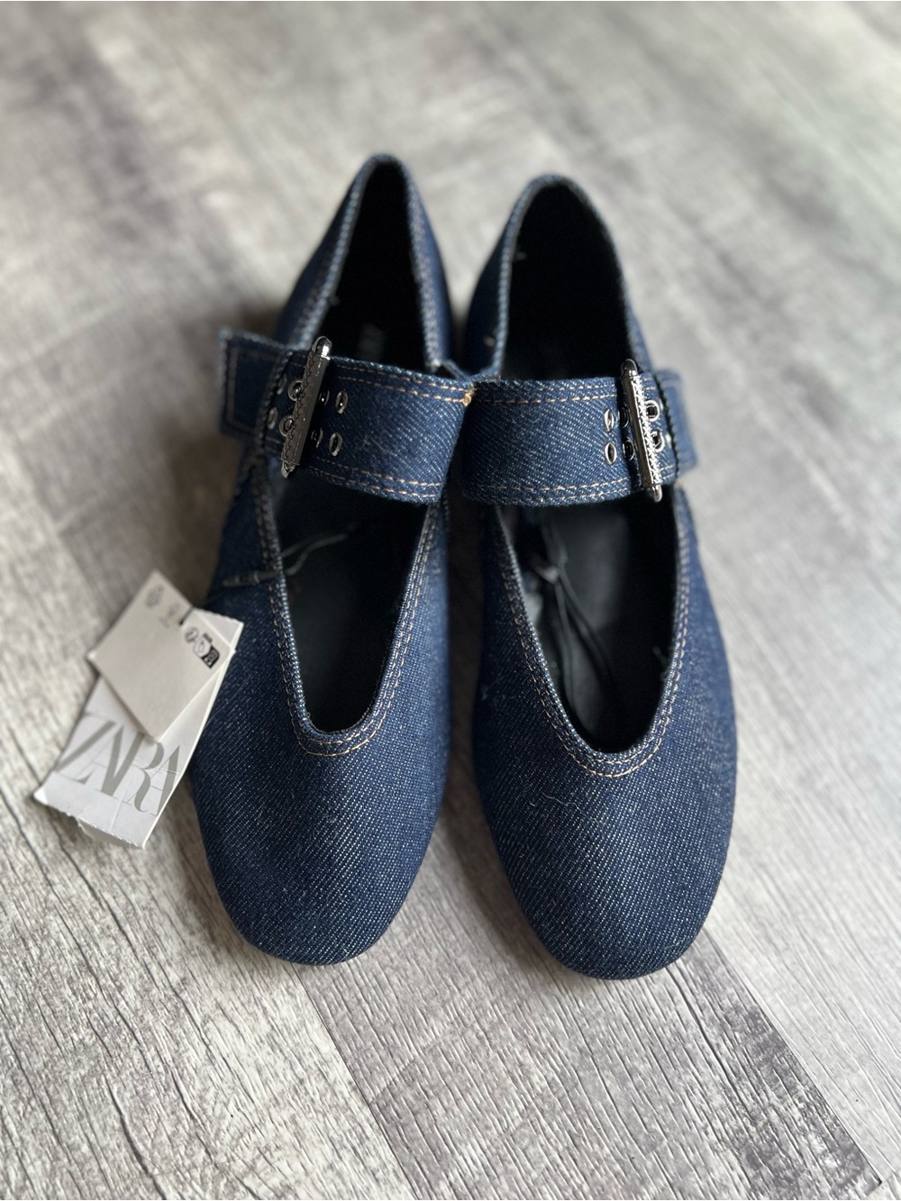 ZARA Dark Navy Denim Mary Jane Shoes with Buckle